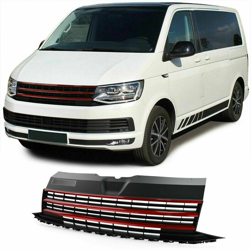 Sport Grill BLACK MATT & RED for VW T6 Bus Transporter 15-19