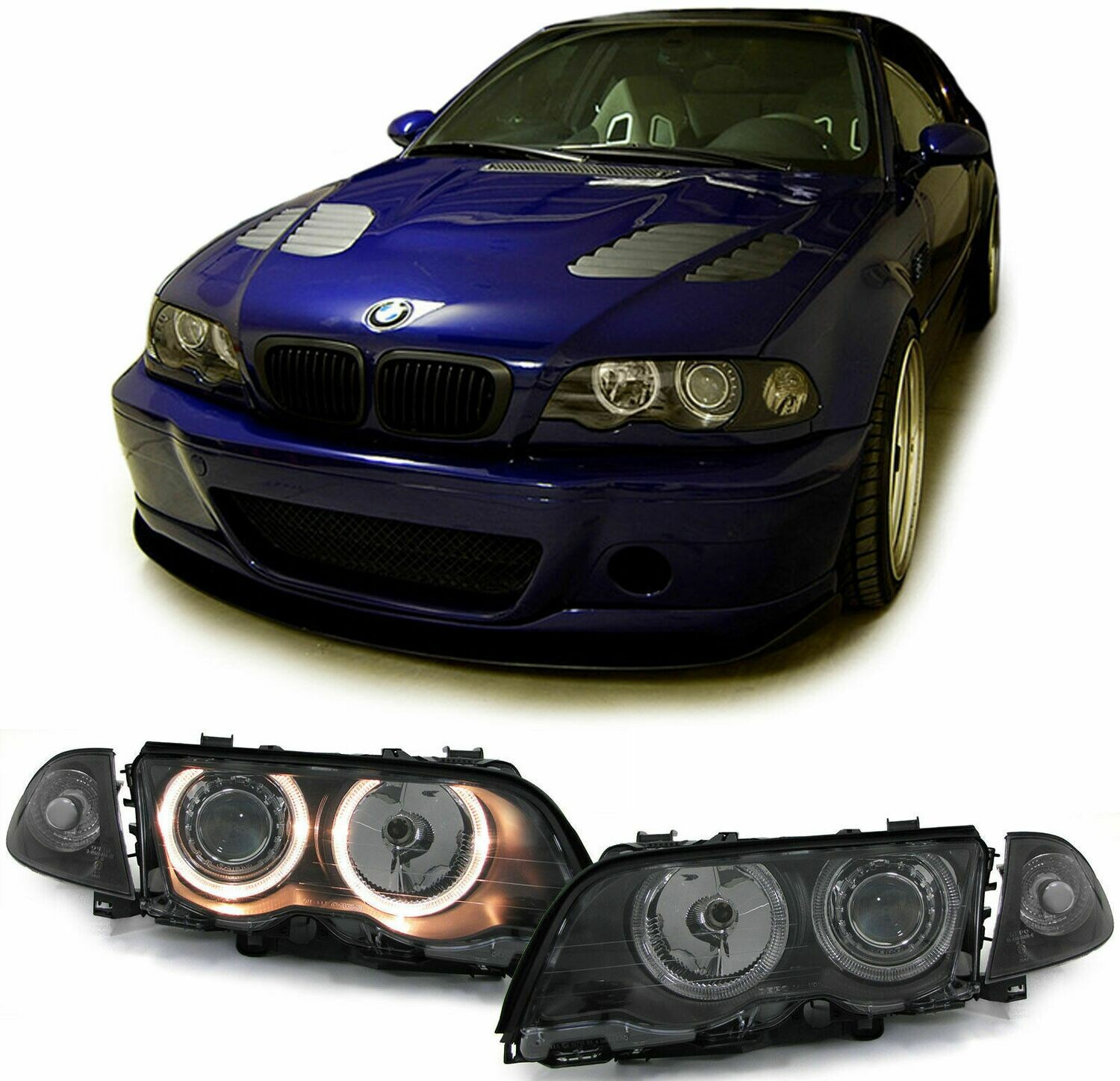 Front Smoke headlights Angel Eyes for BMW E46 98-01 SERIE 3 Saloon Touring
