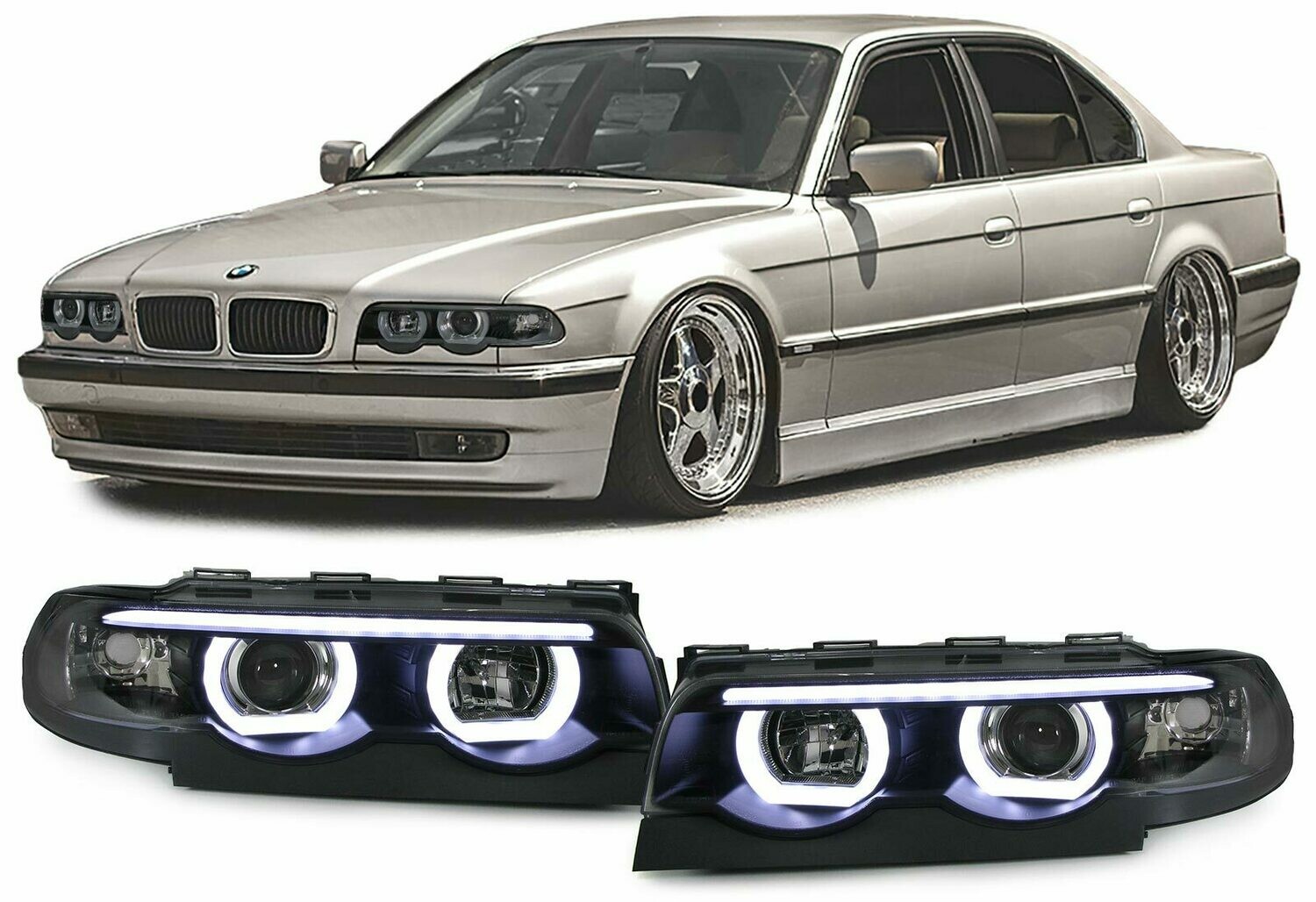 Front Dark headlights Angel Eyes for BMW E38 94-01 SERIE 7