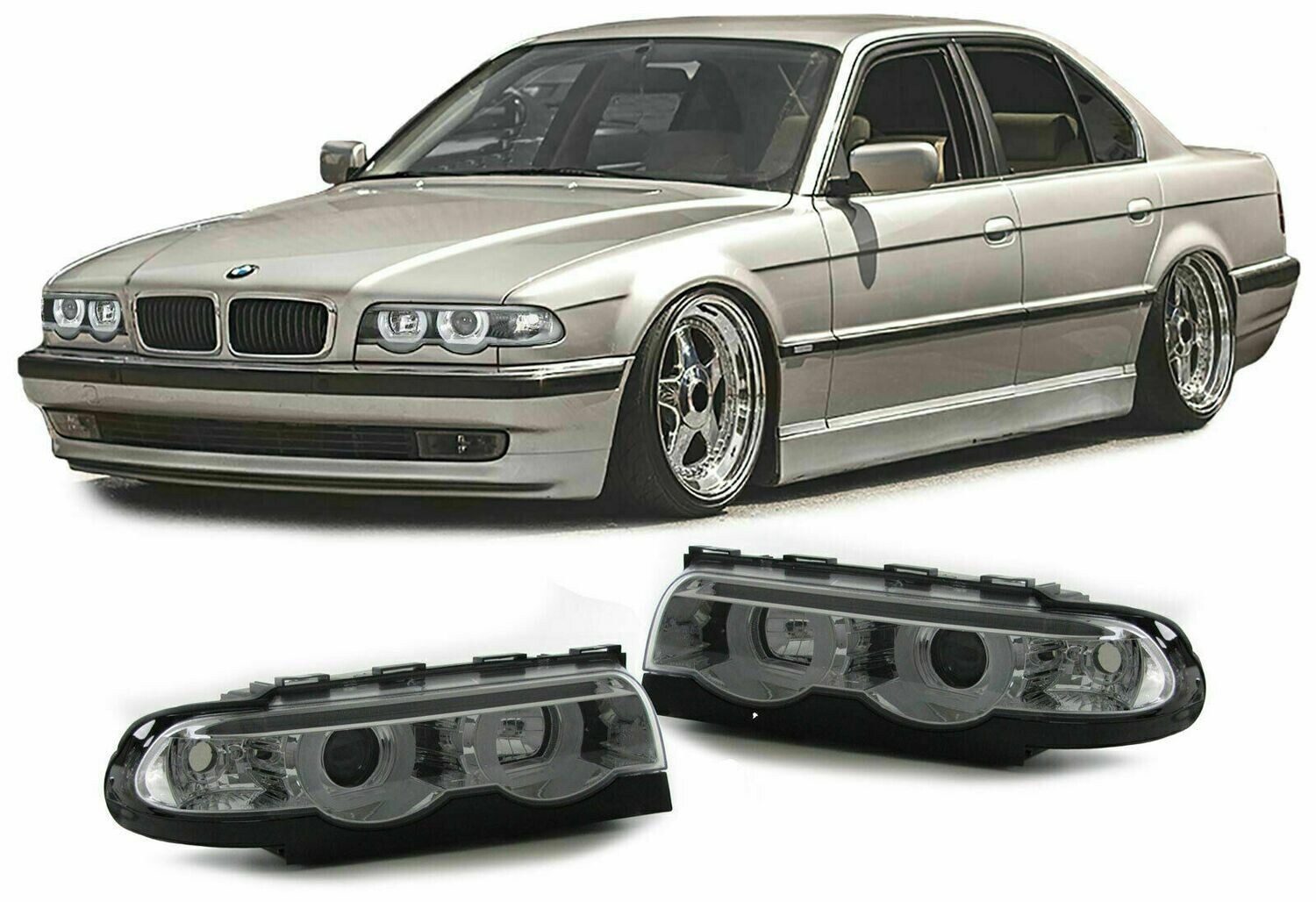 Front Chrome headlights Angel Eyes for BMW E38 94-01 SERIE 7