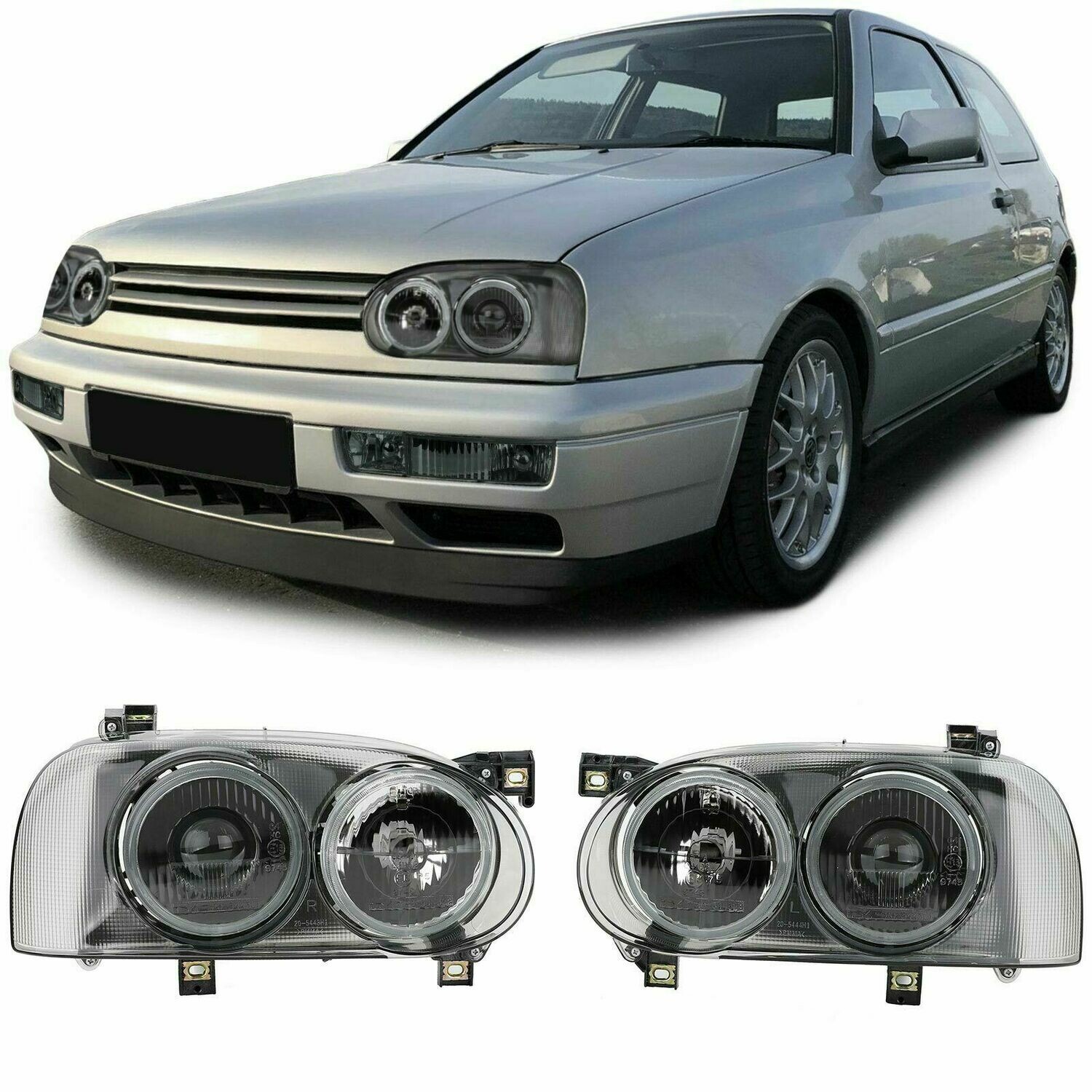 Front Round SMOKE Headlights for VW GOLF 3 91-97 NEW