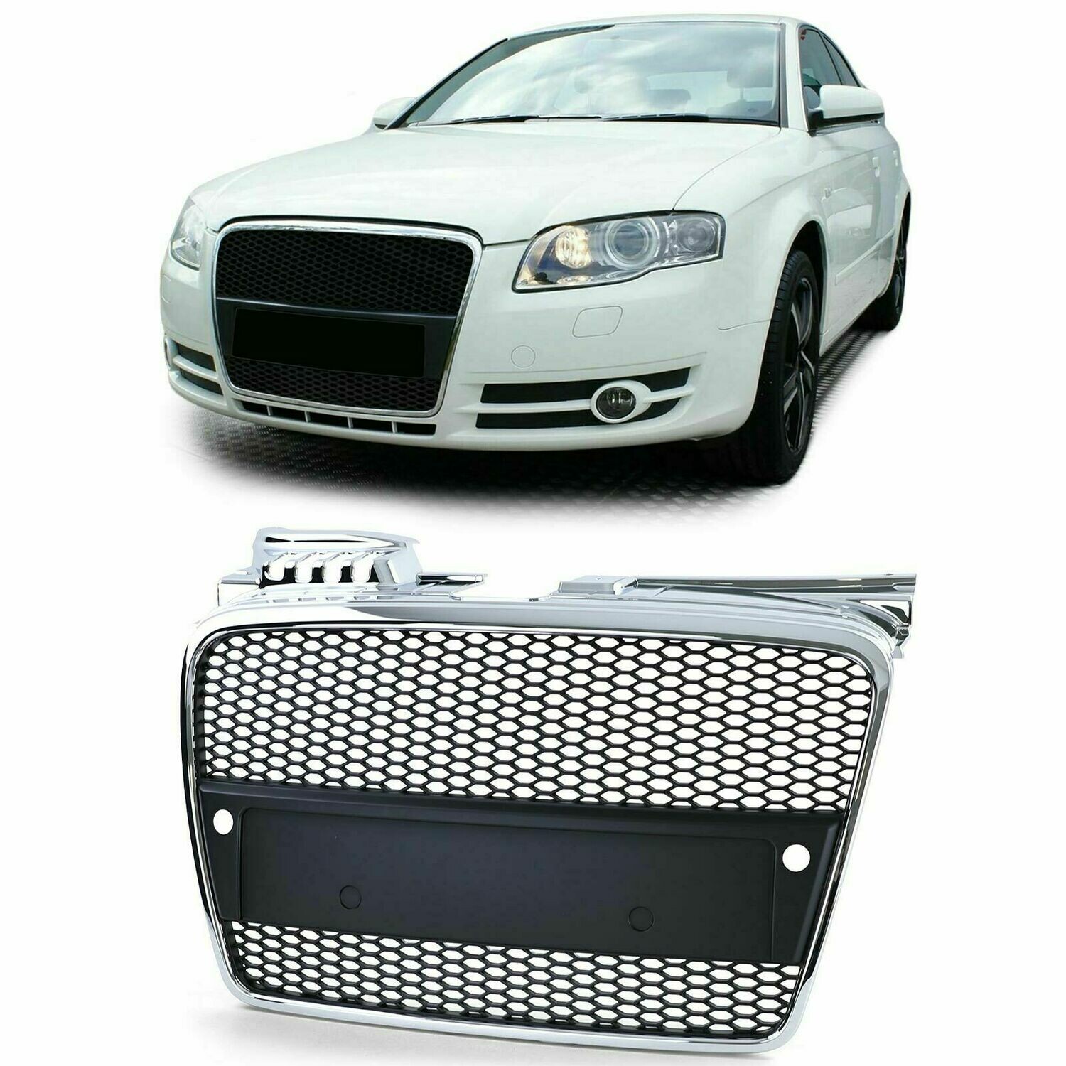Sport Grill BLACK & CHROME PDC for AUDI A4 B7 04-07 + CABRIO NEW