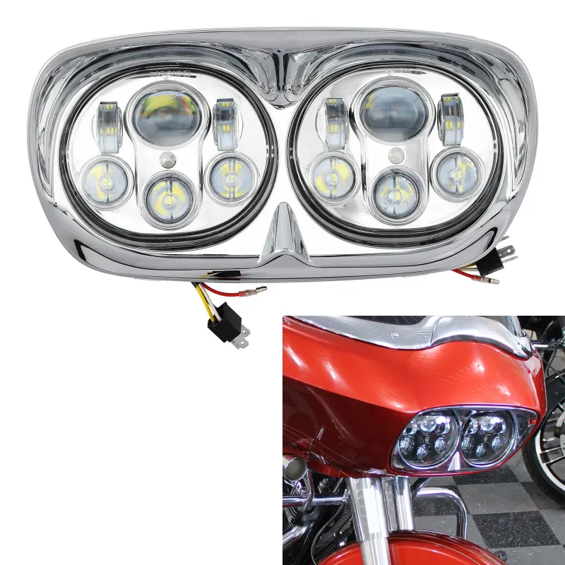 5-3/4" Dual Front LED Headlight Lamp Assembly Fit For Harley Road Glide 98-13 12