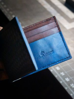 Classic Bifold Wallet - Dark Brown &amp; Blue Basketweave