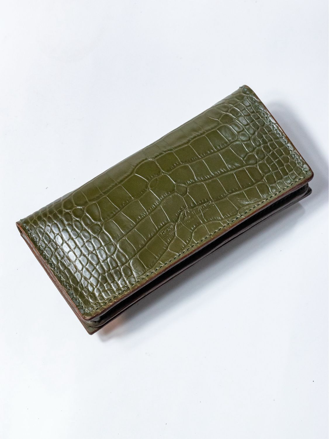 Continental Wallet - Olive Croc