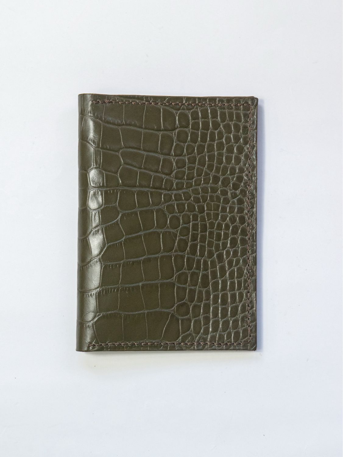 Leather Passport Holder - Olive Croc