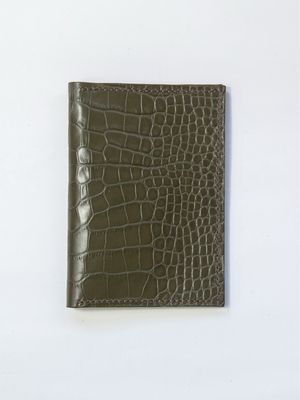 Leather Passport Holder - Olive Croc