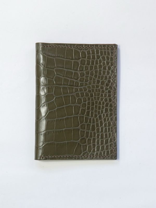Leather Passport Holder - Olive Croc