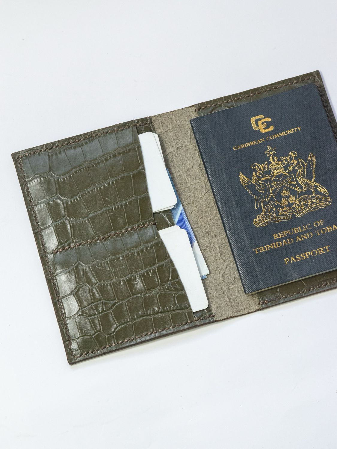 Leather Passport Holder - Olive Croc