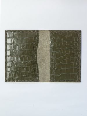 Leather Passport Holder - Olive Croc