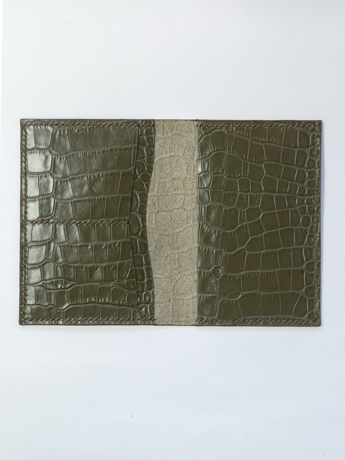 Leather Passport Holder - Olive Croc
