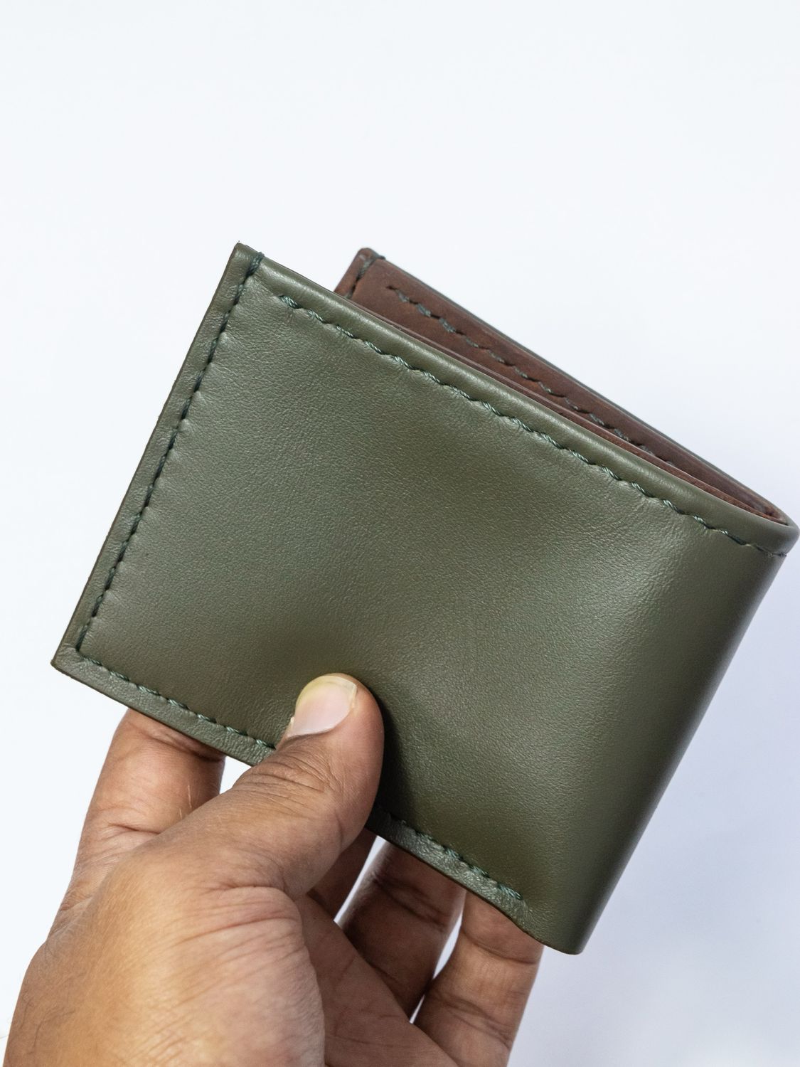 Signature Classic Leather Wallet - Olive &amp; Brown