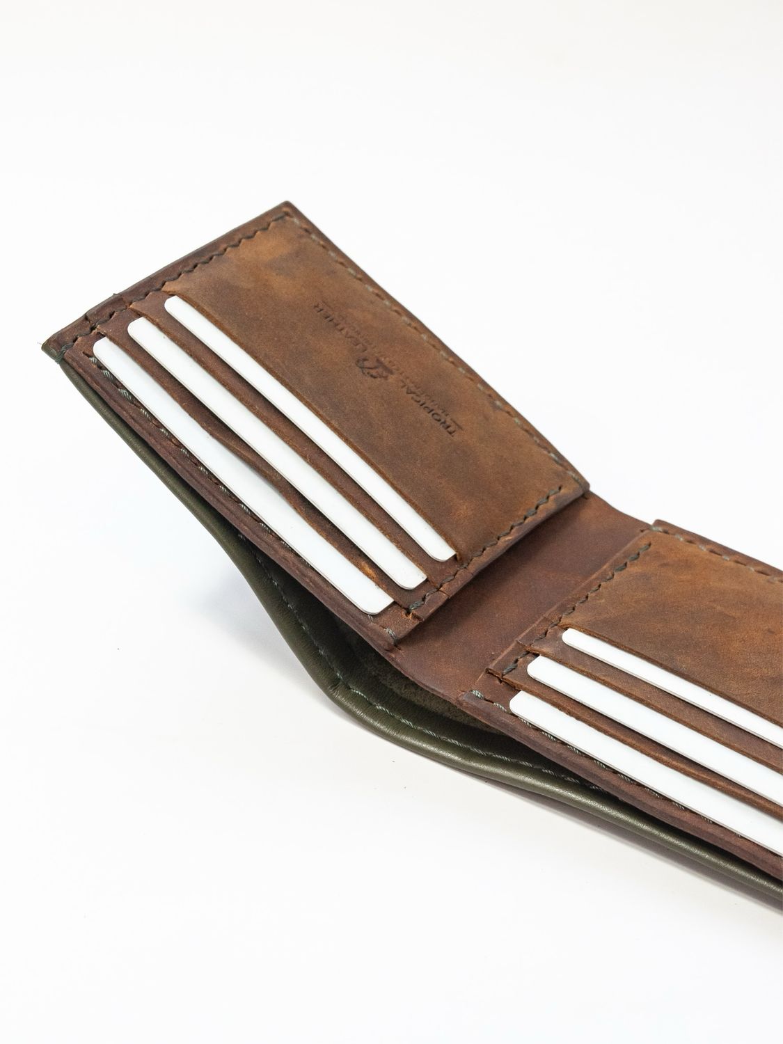 Signature Classic Leather Wallet - Olive &amp; Brown