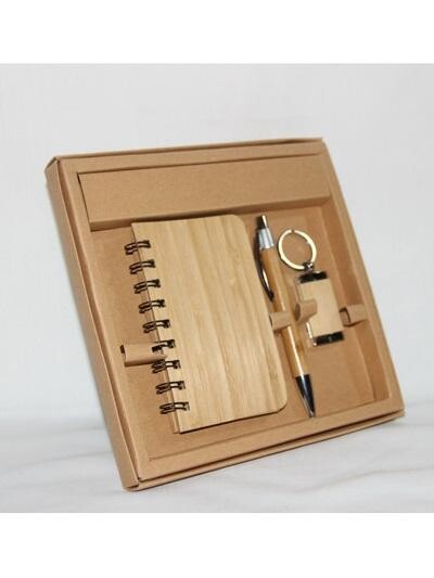 Eco Friendly Bamboo Notebook, Pen and Keyring