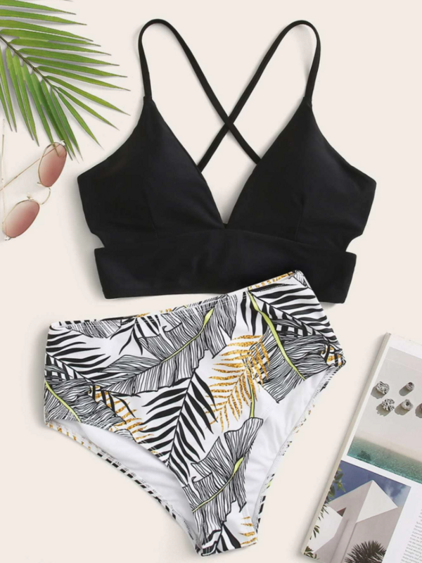 Tie-Back Tropical High Waisted Bikini