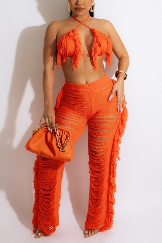 Hollow Knit Pants Set