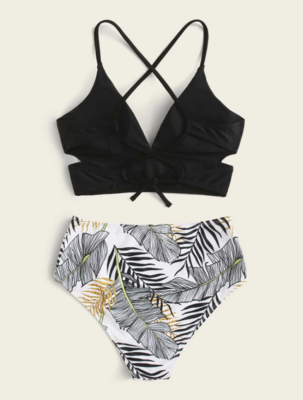 Tie-Back Tropical High Waisted Bikini