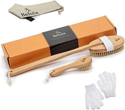 Nevlers Natural Boar Body Brush Set with Detachable Cellulite Brush ,
Long Wooden Handle for Dry Brushing and Face Brush | Perfect Kit to
Exfoliate and Alleviate