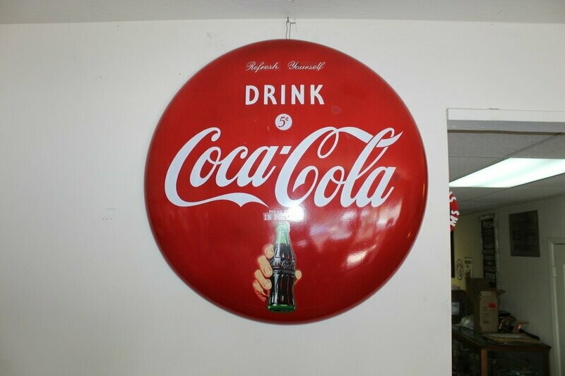 Coca-Cola Porcelain Button With Bottle Decal 36"