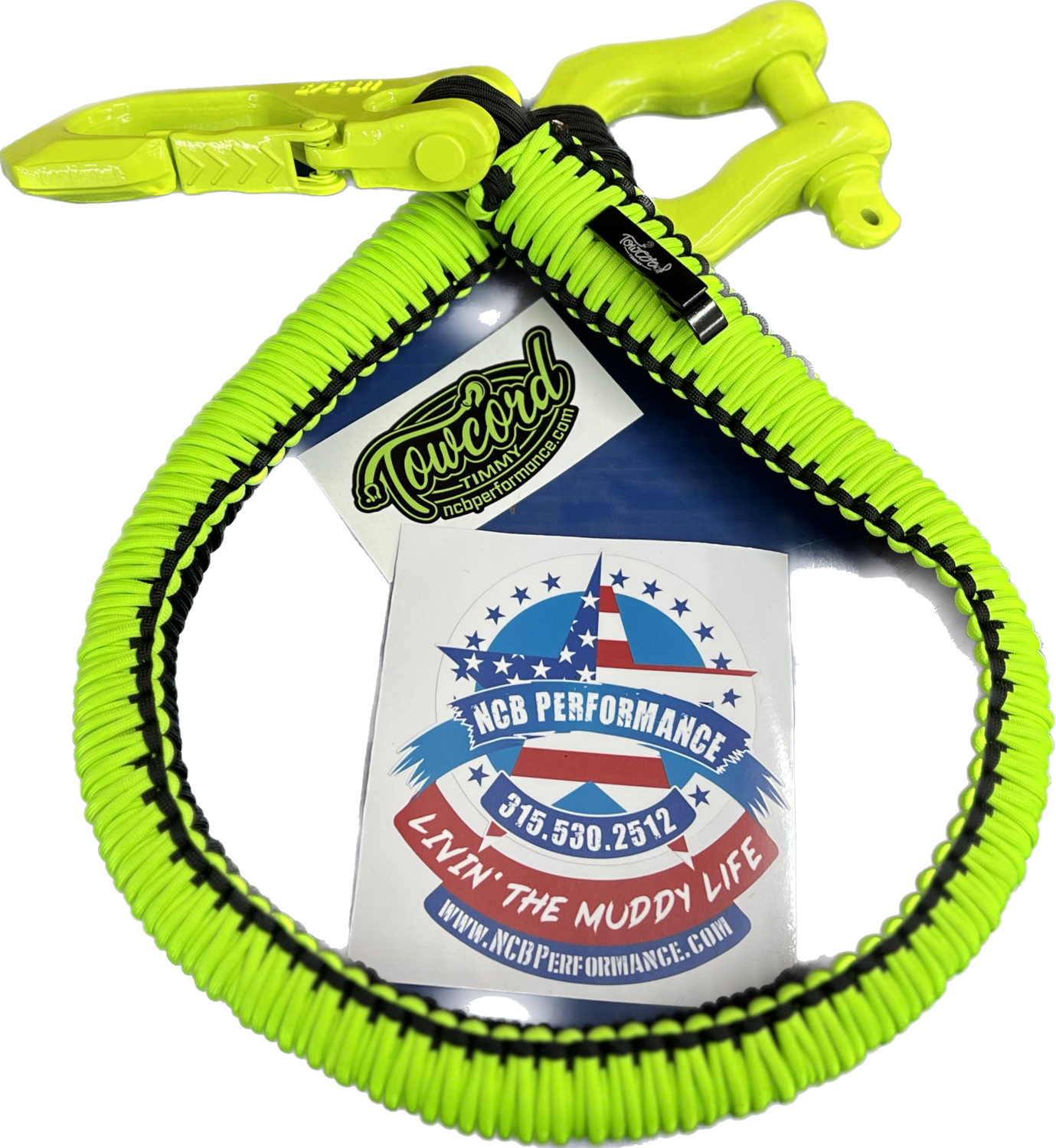 TowCord Timmy - Neon Green/Black 48&quot; UTV TowCord Paracord
