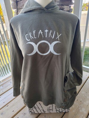 Creatrix Olive Green Hoodie with side snaps