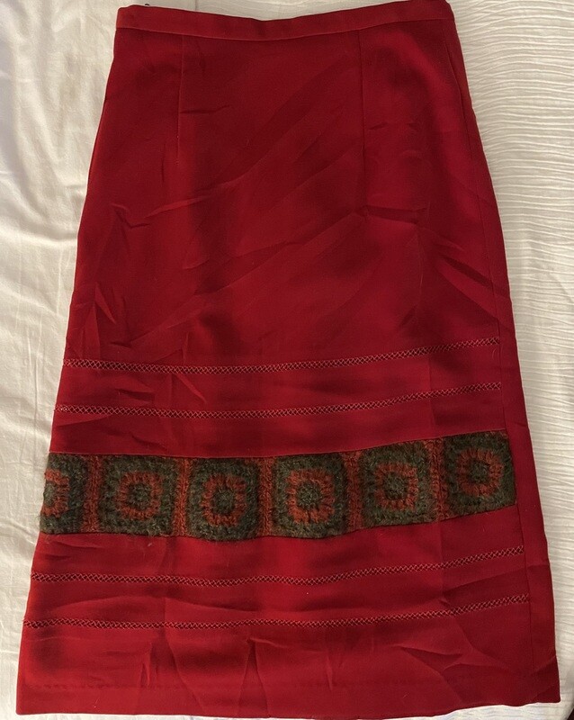 Red Skirt -  crocheted insert