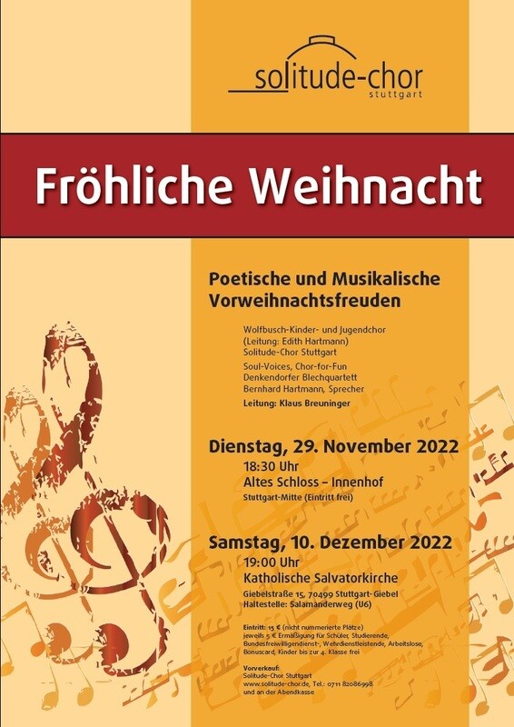 Ticket Weihnachtskonzert - Salvatorkirche 10. Dezember 2022