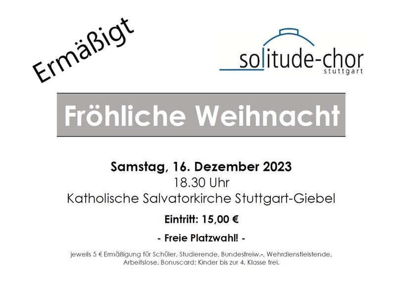 Ermäßigtes Ticket* - Konzert Fröhliche Weihnacht - Samstag, 16. Dezember 2023