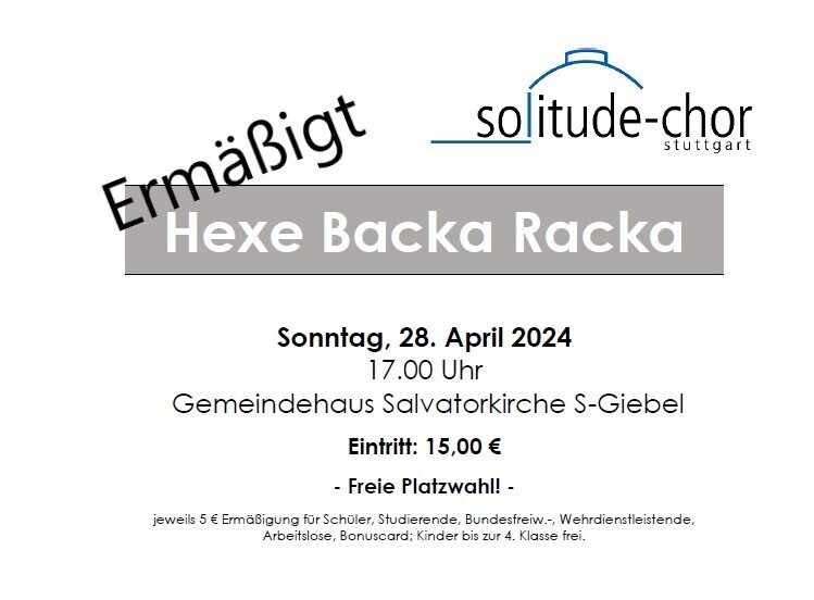 Ermäßigtes Ticket* - Musical Die Hexe Backa Racka - Sonntag, 28. April 2024