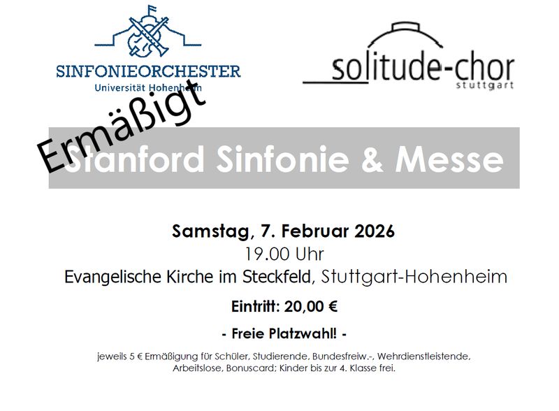 Ermäßigtes Ticket Stanford - Sinfonie & Messe - Samstag, 7. Februar 2026