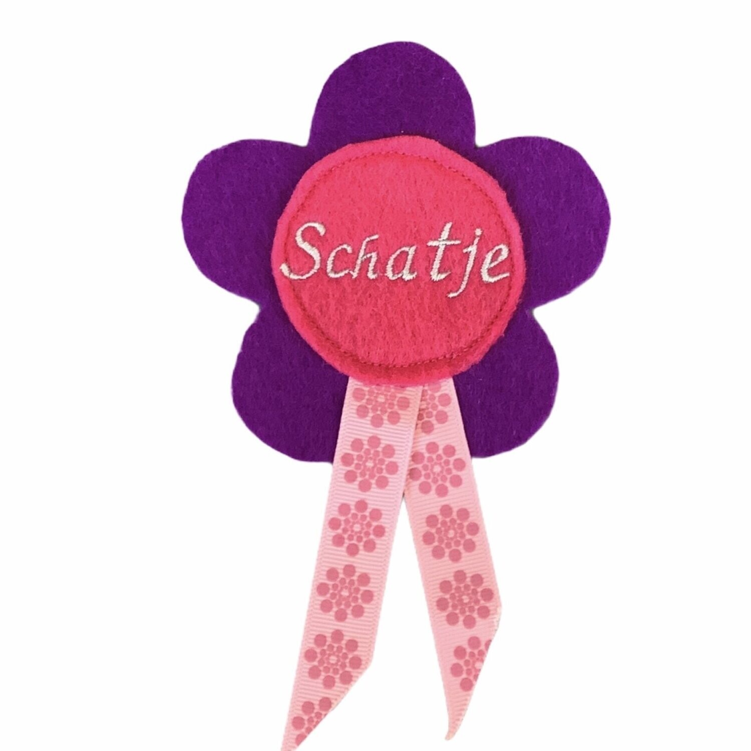 Badge bloem paars schatje