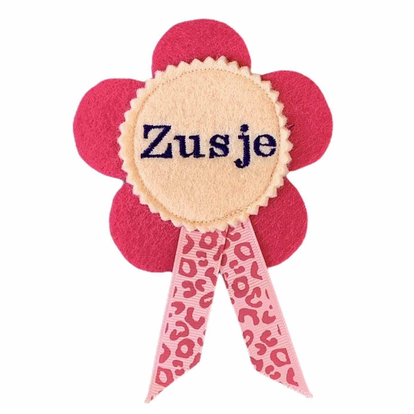 Badge bloem roze zusje