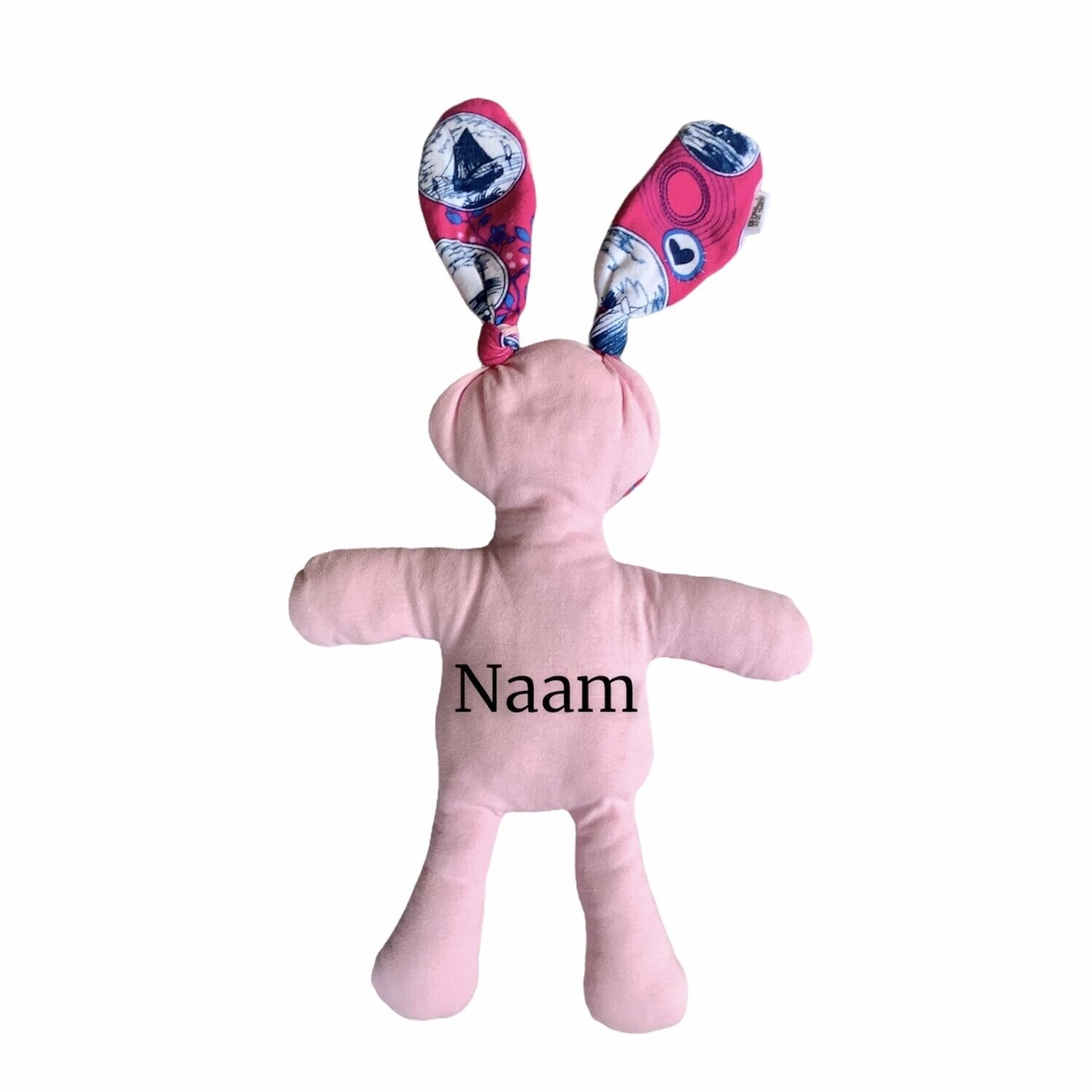 Knuffel met naam roze Delfts blauw