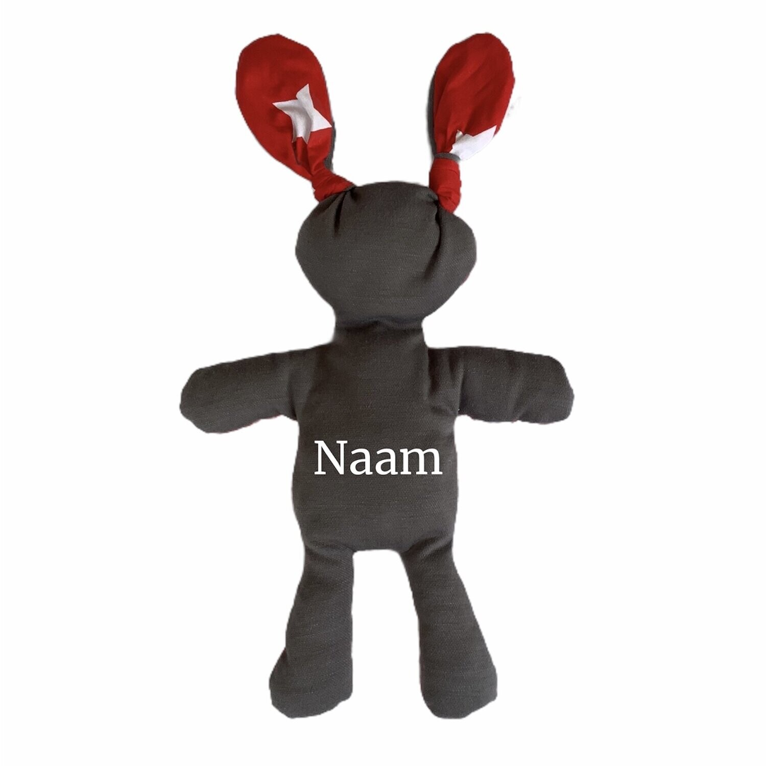 Knuffel met naam rood/wit ster