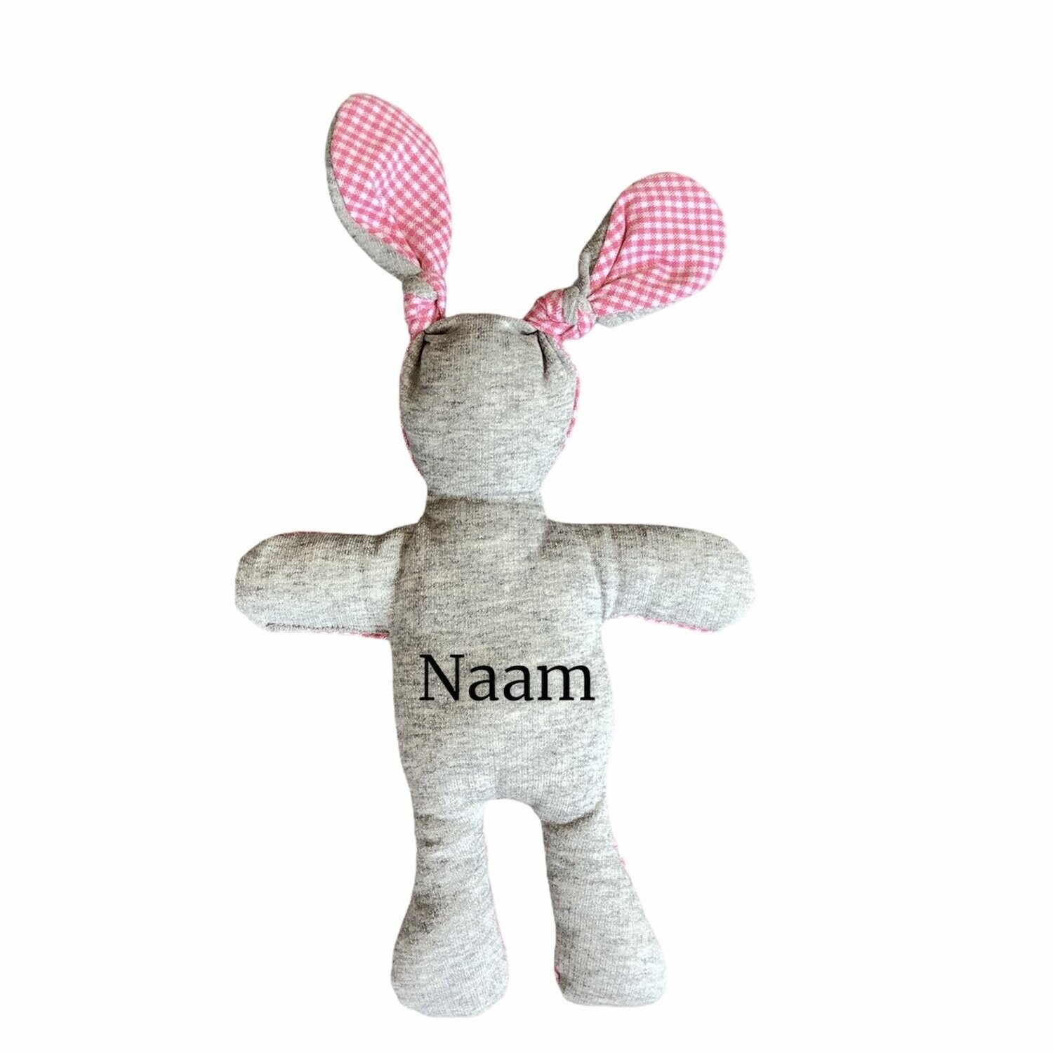 Knuffel met naam roze wit ruit