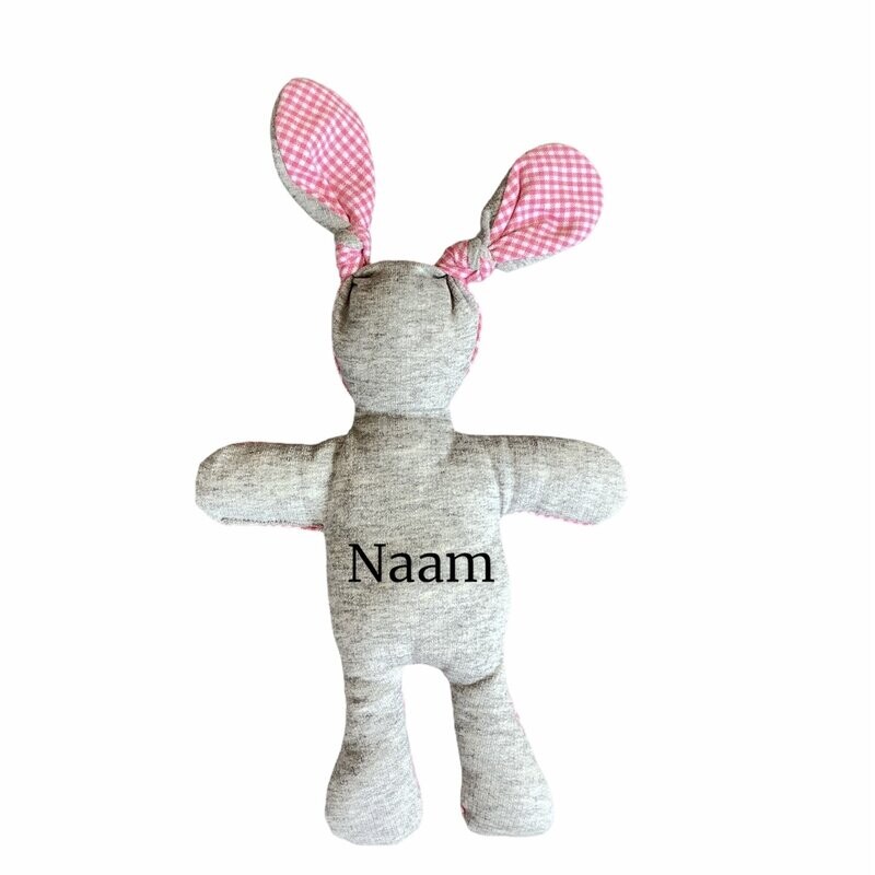 Knuffel met naam roze wit ruit