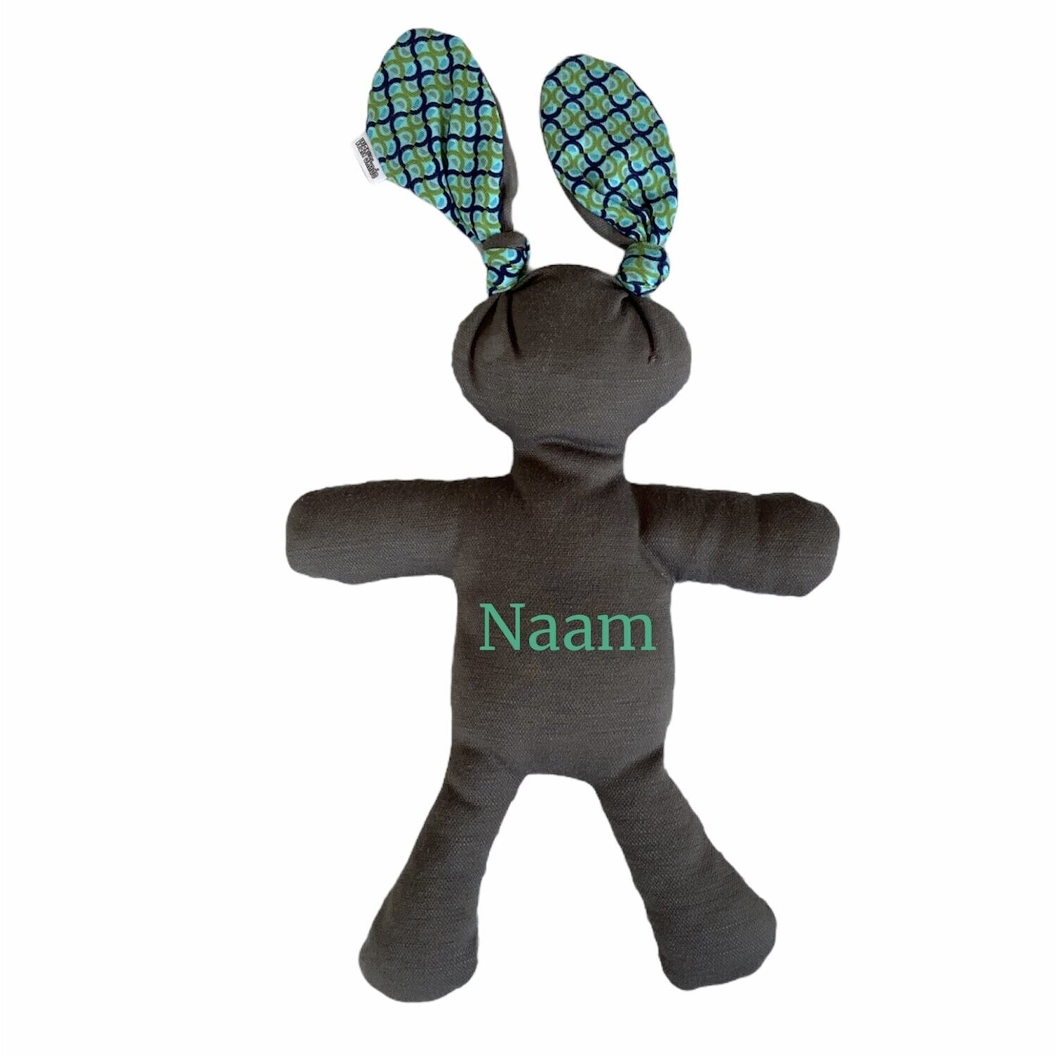 Knuffel met naam blauw groen ruit