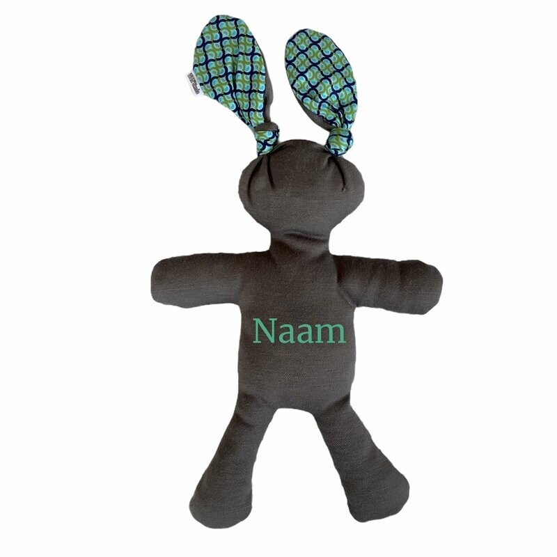 Knuffel met naam blauw groen ruit