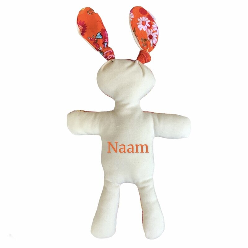 Knuffel met naam oranje bloemen