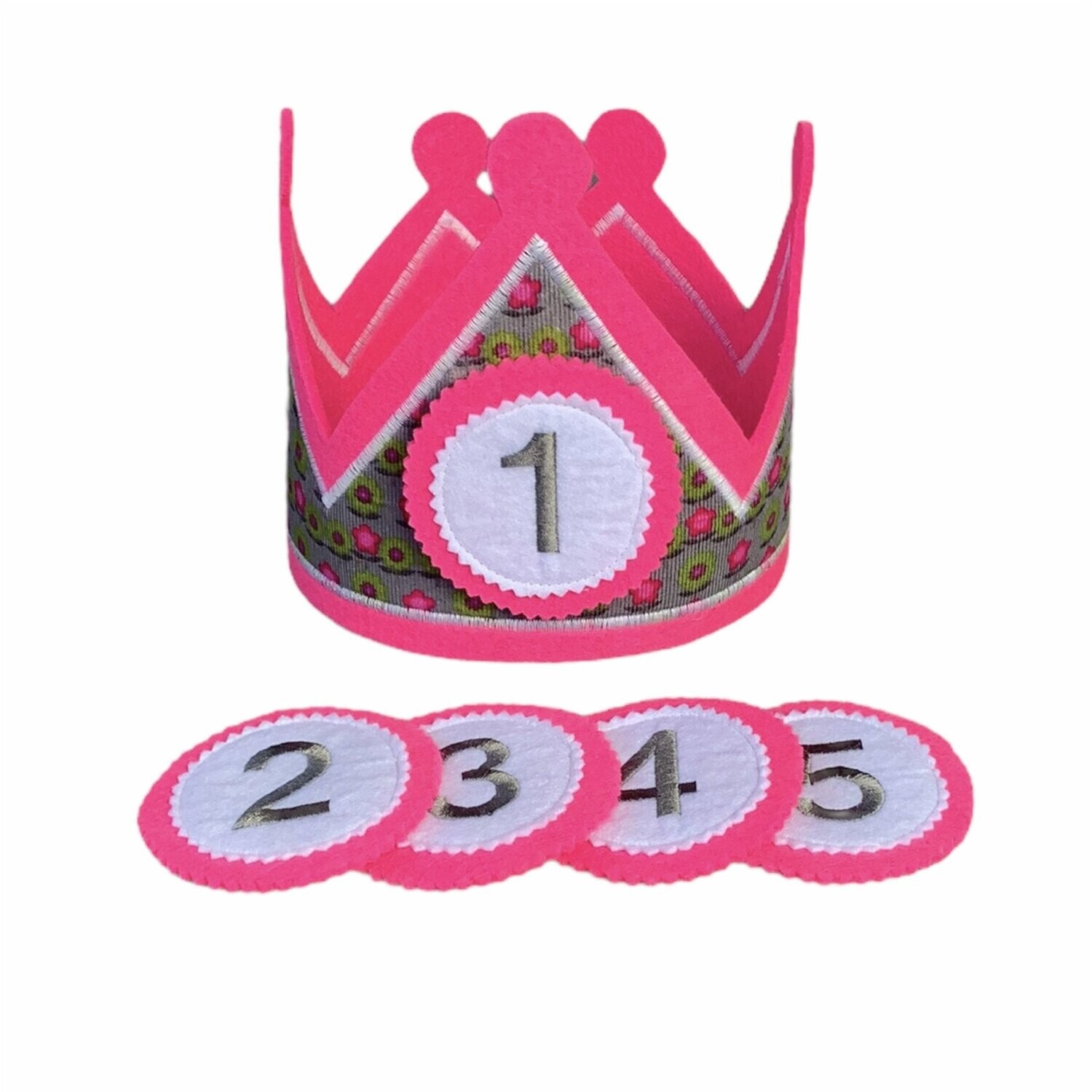 Verjaardags kroon roze grijs boem