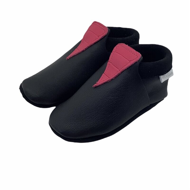 Leren slofjes zwart fuchsia punt