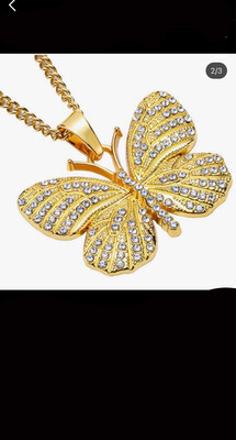 Iced Out Butterfly Pendant And Chain