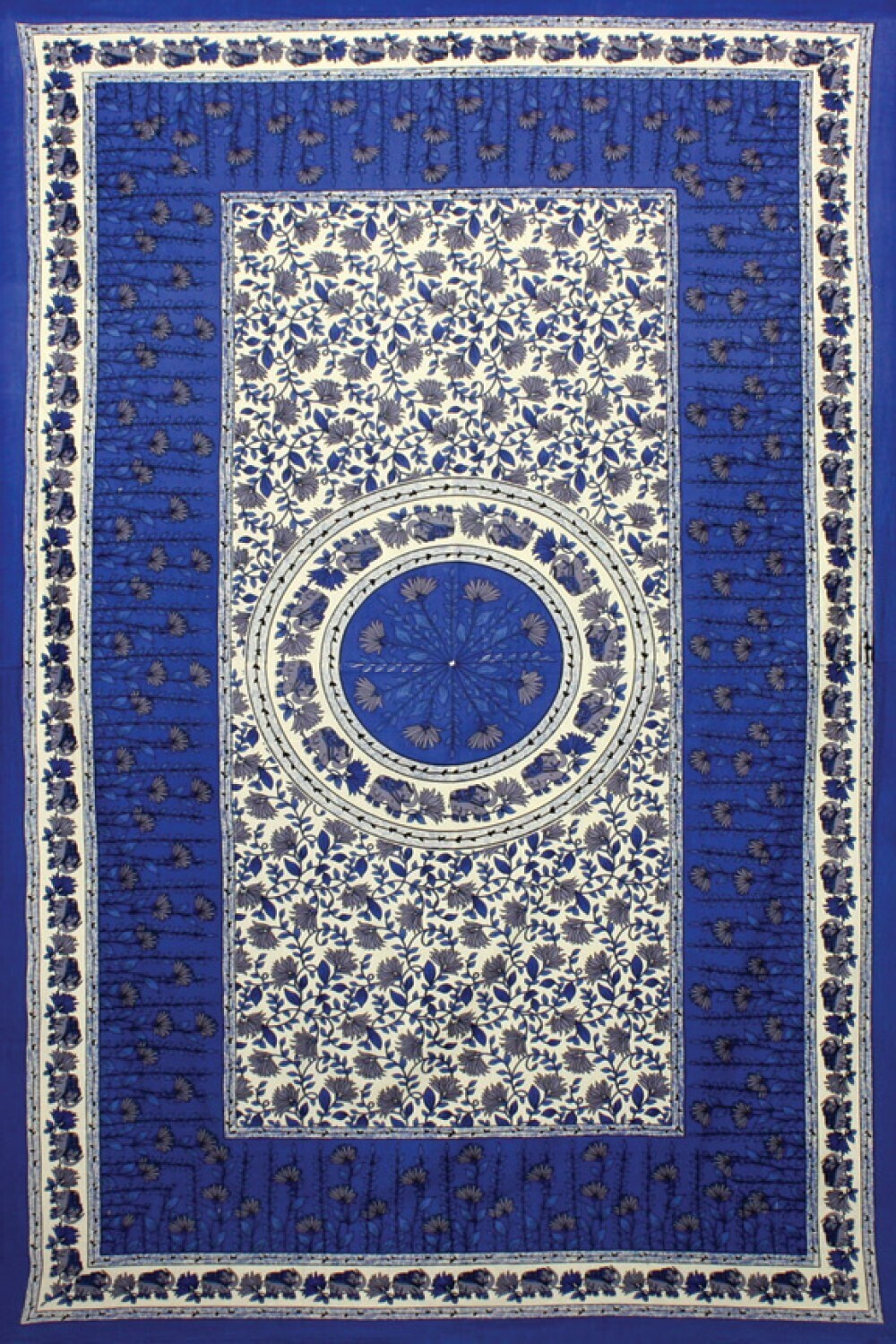 Blue Flower Gray Elephant Tapestry