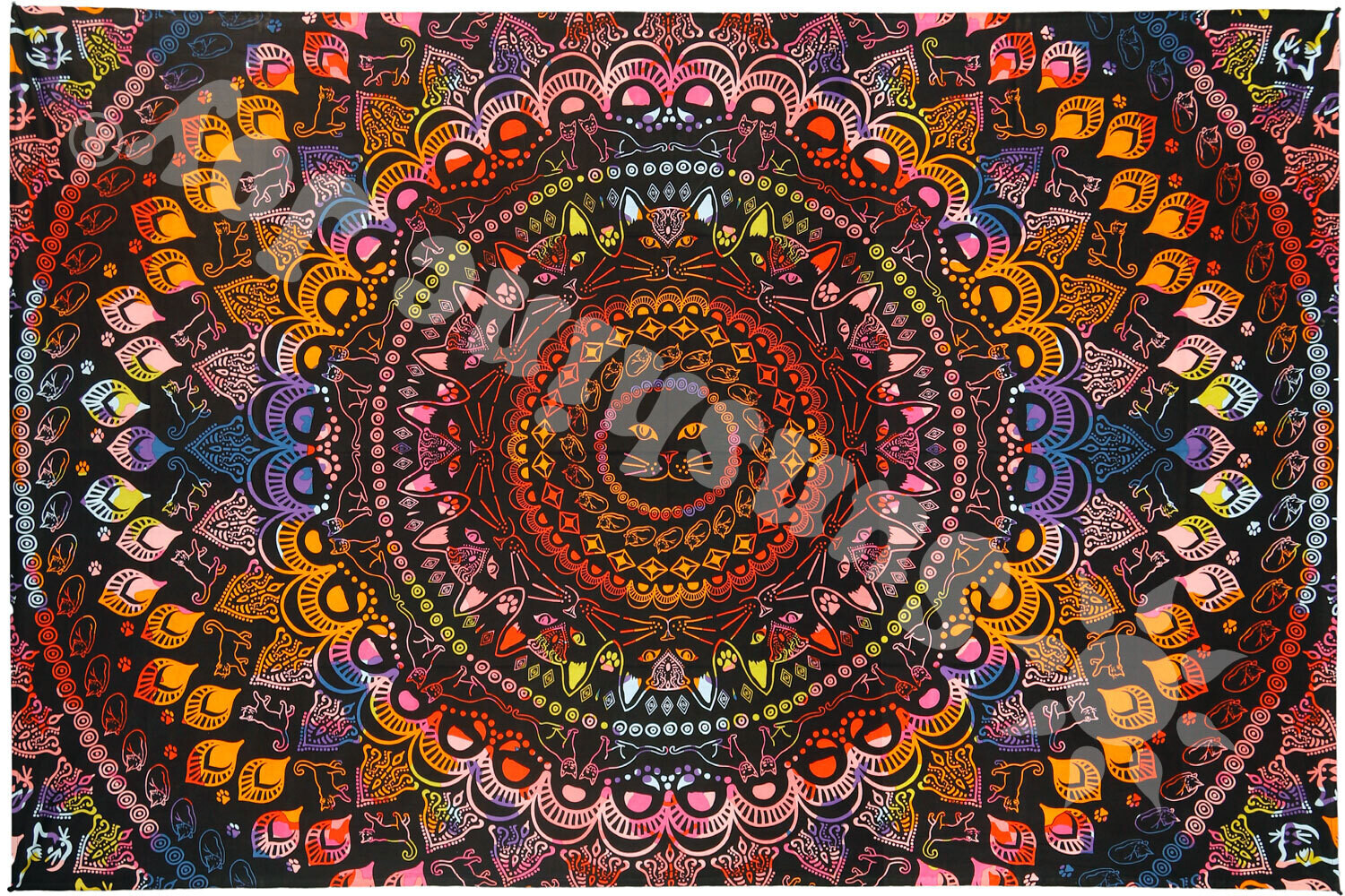 3D Colorful Cat Mandala Tapestry