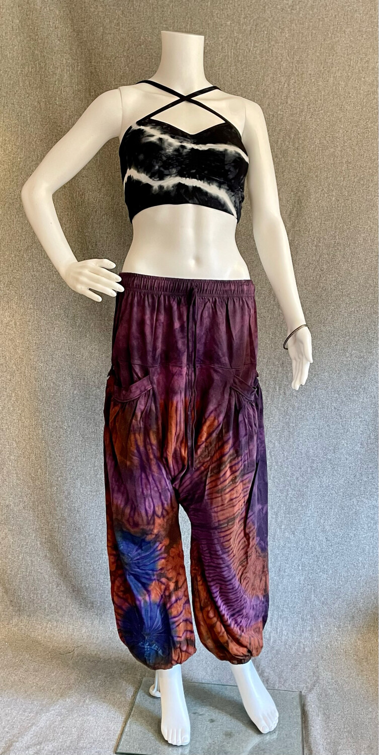 Tie-Dyed Cotton Harem Joggers With Drawstring And Pockets