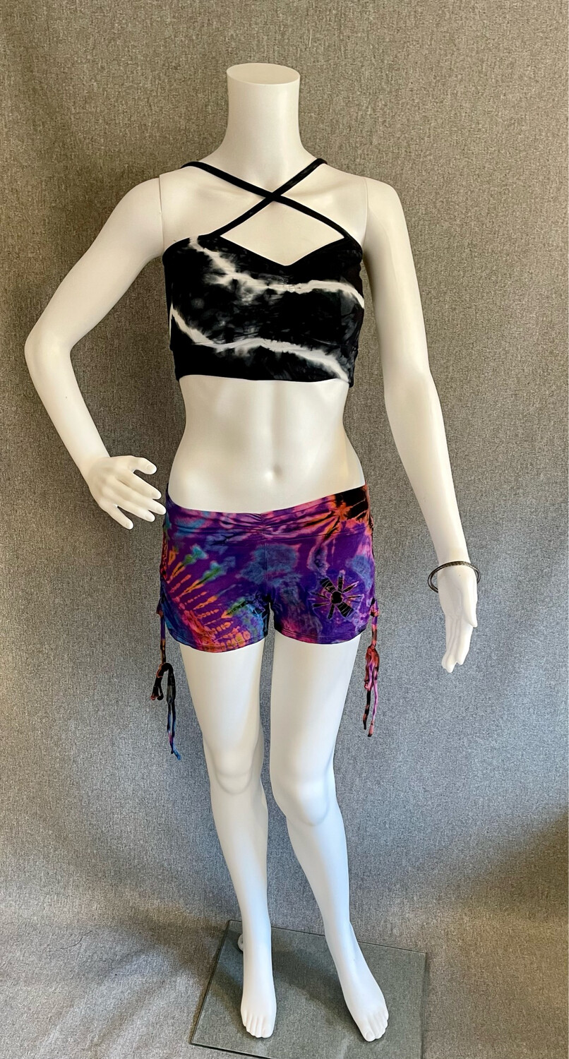 Tie-Dyed Fixed Waist Booty Shorts With Side Ruching