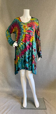 Tie-Dyed Long Sleeve Dress with Pockets