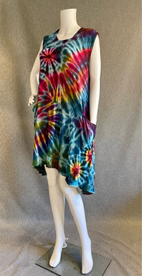 Tie- Dyed Sleeveless Dress with Two Pockets