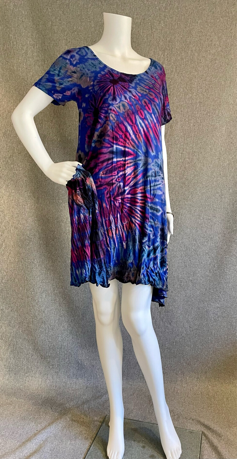 Tie- Dyed Short Sleeve Dress with Pockets