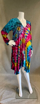 Tie- Dyed Long Sleeve Dress with Front Details